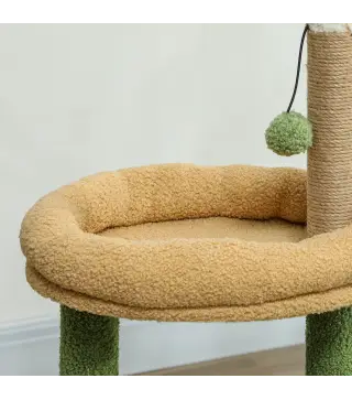 Árbol Rascador para Gatos 98 cm con Hojas Artificiales Cueva Cama Postes Rascadores 2 Bolas Cubierto Terciopelo Verde