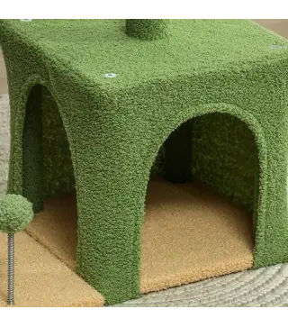 Árbol Rascador para Gatos 98 cm con Hojas Artificiales Cueva Cama Postes Rascadores 2 Bolas Cubierto Terciopelo Verde