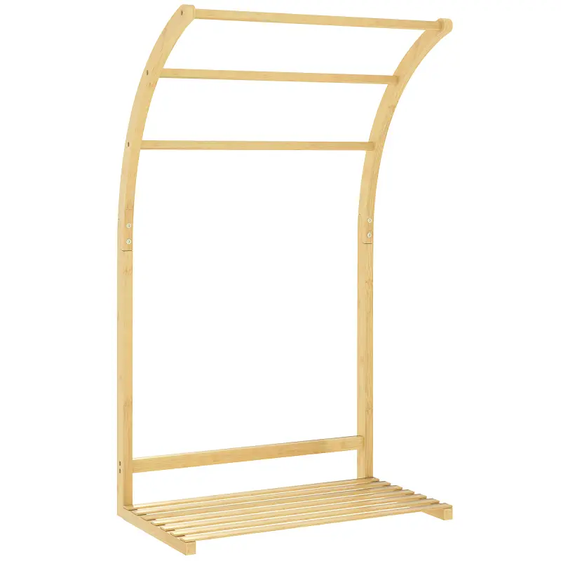 Toallero de Pie de Bambú con 3 Barras y Estante de Almacenamiento para Baño y Lavandería 50x29x84 cm Natural