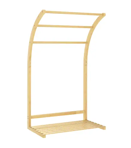 Toallero de Pie de Bambú con 3 Barras y Estante de Almacenamiento para Baño y Lavandería 50x29x84 cm Natural