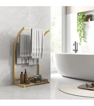 Toallero de Pie de Bambú con 3 Barras y Estante de Almacenamiento para Baño y Lavandería 50x29x84 cm Natural