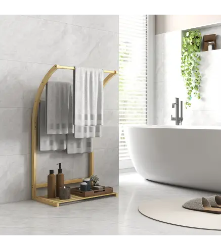 Toallero de Pie de Bambú con 3 Barras y Estante de Almacenamiento para Baño y Lavandería 50x29x84 cm Natural