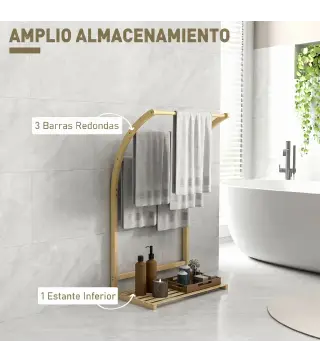 Toallero de Pie de Bambú con 3 Barras y Estante de Almacenamiento para Baño y Lavandería 50x29x84 cm Natural