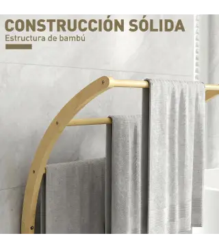 Toallero de Pie de Bambú con 3 Barras y Estante de Almacenamiento para Baño y Lavandería 50x29x84 cm Natural
