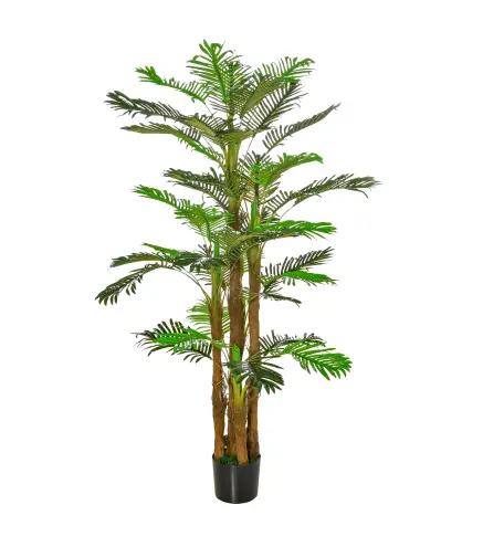 Palmera Artificial 1,85 m Árbol Artificial Tronco Ramas Musgo Hojas Gran Realismo Maceta Incluida Verde