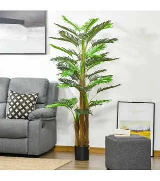 Palmera Artificial 1,85 m Árbol Artificial Tronco Ramas Musgo Hojas Gran Realismo Maceta Incluida Verde
