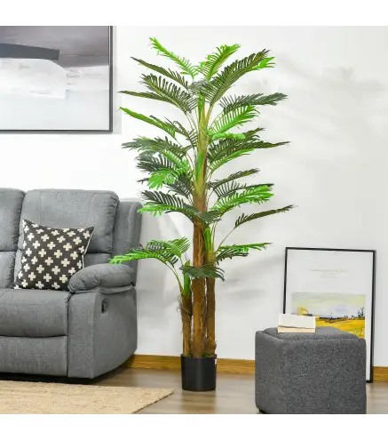 Palmera Artificial 1,85 m Árbol Artificial Tronco Ramas Musgo Hojas Gran Realismo Maceta Incluida Verde