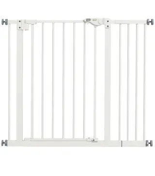 Barrera de Seguridad para Perros 74-94 cm con Extensión Montaje a Presión y Doble Bloqueo Blanco