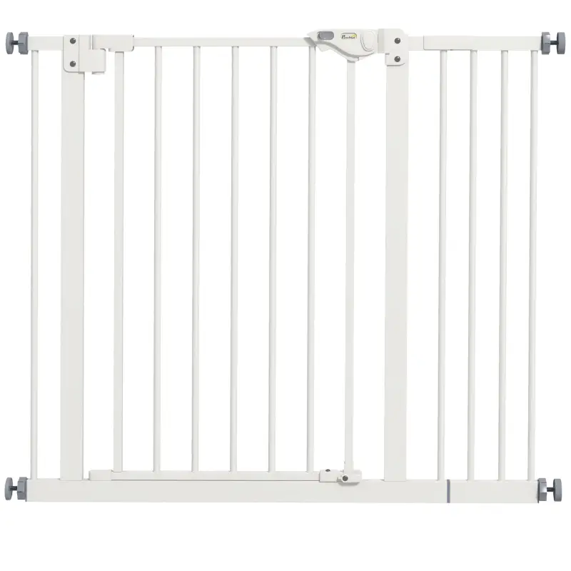 Barrera de Seguridad para Perros 74-94 cm con Extensión Montaje a Presión y Doble Bloqueo Blanco Barrera de Seguridad para Perros 74-94 cm con Extensión Montaje a Presión y Doble Bloqueo Blanco