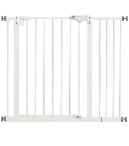 Barrera de Seguridad para Perros 74-94 cm con Extensión Montaje a Presión y Doble Bloqueo Blanco
