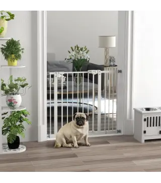Barrera de Seguridad para Perros 74-94 cm con Extensión Montaje a Presión y Doble Bloqueo Blanco