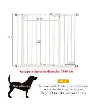 Barrera de Seguridad para Perros 74-94 cm con Extensión Montaje a Presión y Doble Bloqueo Blanco