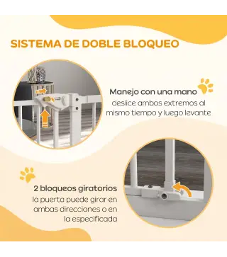 Barrera de Seguridad para Perros 74-94 cm con Extensión Montaje a Presión y Doble Bloqueo Blanco