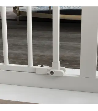 Barrera de Seguridad para Perros 74-94 cm con Extensión Montaje a Presión y Doble Bloqueo Blanco
