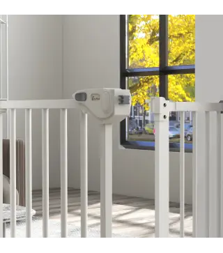 Barrera de Seguridad para Perros 74-94 cm con Extensión Montaje a Presión y Doble Bloqueo Blanco
