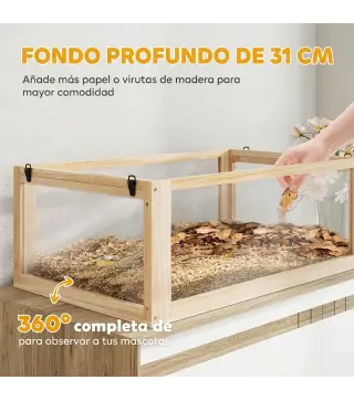 Jaula para Hámster de Madera 3 Nivles con Base Desmontable Profundo Balancín Rueda de Ejercicio Rampas Casita Natural