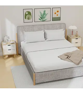 Juego de 2 Mesitas de Noche Modernas con 2 Cajones con Deslizamiento Silencioso 40x35x50 cm Blanco Brillo y Roble