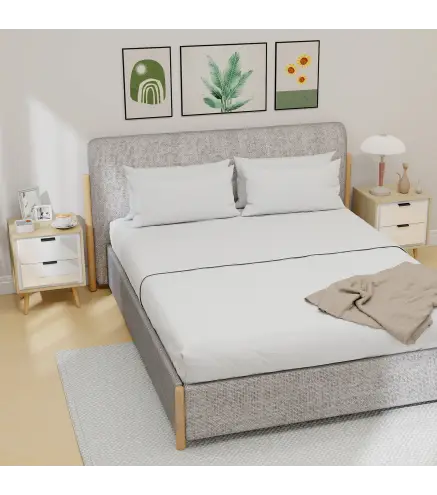 Juego de 2 Mesitas de Noche Modernas con 2 Cajones con Deslizamiento Silencioso 40x35x50 cm Blanco Brillo y Roble