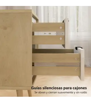 Juego de 2 Mesitas de Noche Modernas con 2 Cajones con Deslizamiento Silencioso 40x35x50 cm Blanco Brillo y Roble