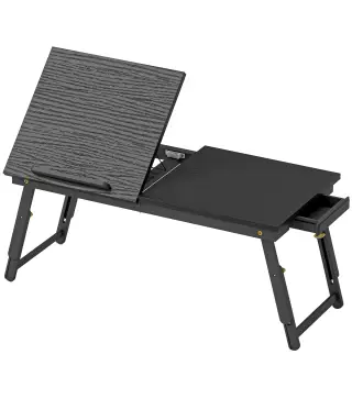 Mesa Reclinable para Cama y Sofá Bandeja Plegable con Cajón Lateral para Ordenador Portátil Libros Cinco Alturas Negro