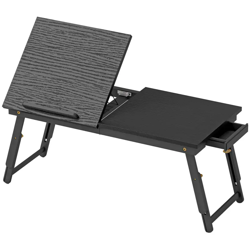 Mesa Reclinable para Cama y Sofá Bandeja Plegable con Cajón Lateral para Ordenador Portátil Libros Cinco Alturas Negro