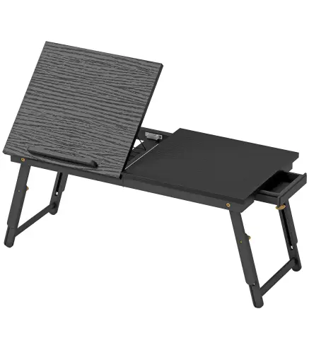 Mesa Reclinable para Cama y Sofá Bandeja Plegable con Cajón Lateral para Ordenador Portátil Libros Cinco Alturas Negro