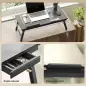 Mesa Reclinable para Cama y Sofá Bandeja Plegable con Cajón Lateral para Ordenador Portátil Libros Cinco Alturas Negro