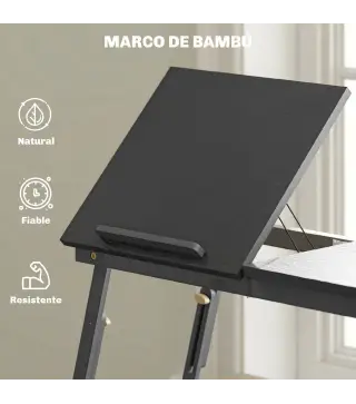 Mesa Reclinable para Cama y Sofá Bandeja Plegable con Cajón Lateral para Ordenador Portátil Libros Cinco Alturas Negro