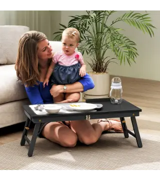 Mesa Reclinable para Cama y Sofá Bandeja Plegable con Cajón Lateral para Ordenador Portátil Libros Cinco Alturas Negro