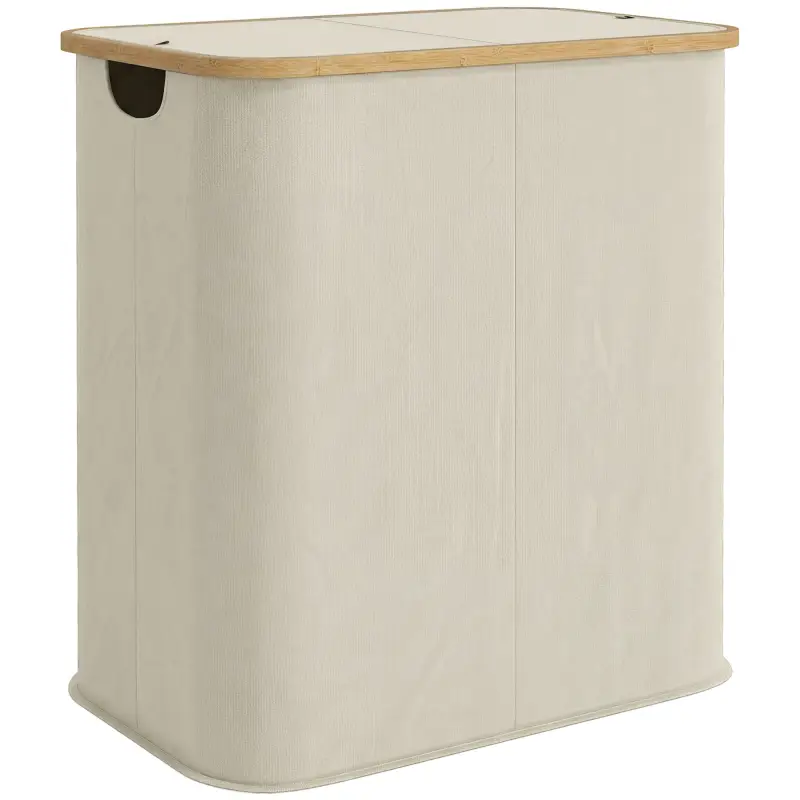 Cesto de Ropa Sucia Plegable con Tapa 80 L de Tela no Tejida 2 Compartimentos Asas 54x34x58,5 cm Beige Cesto de Ropa Sucia Plegable con Tapa 80 L de Tela no Tejida 2 Compartimentos Asas 54x34x58,5 cm Beige