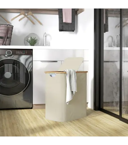 Cesto de Ropa Sucia Plegable con Tapa 80 L de Tela no Tejida 2 Compartimentos Asas 54x34x58,5 cm Beige