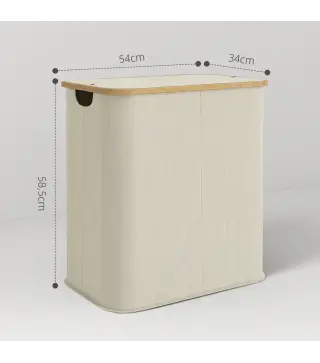 Cesto de Ropa Sucia Plegable con Tapa 80 L de Tela no Tejida 2 Compartimentos Asas 54x34x58,5 cm Beige