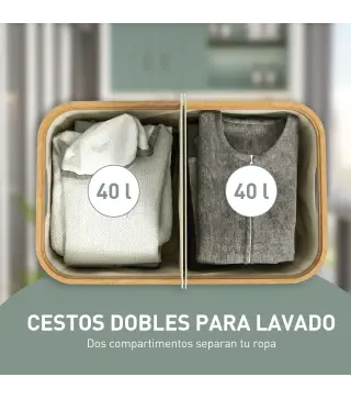 Cesto de Ropa Sucia Plegable con Tapa 80 L de Tela no Tejida 2 Compartimentos Asas 54x34x58,5 cm Beige