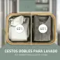 Cesto de Ropa Sucia Plegable con Tapa 80 L de Tela no Tejida 2 Compartimentos Asas 54x34x58,5 cm Beige Cesto de Ropa Sucia Plegable con Tapa 80 L de Tela no Tejida 2 Compartimentos Asas 54x34x58,5 cm Beige