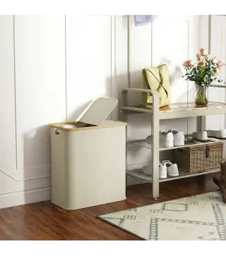 Cesto de Ropa Sucia Plegable con Tapa 80 L de Tela no Tejida 2 Compartimentos Asas 54x34x58,5 cm Beige