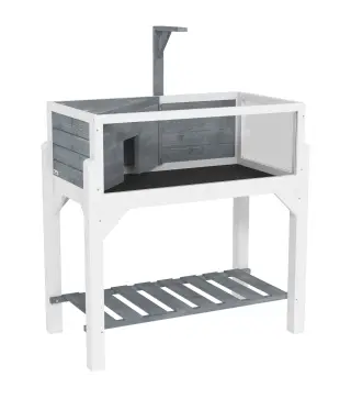 Casa de Tortugas de Madera con Estante Soporte para Lámpara Paneles Transparentes Techo Abatible Bandeja Gris