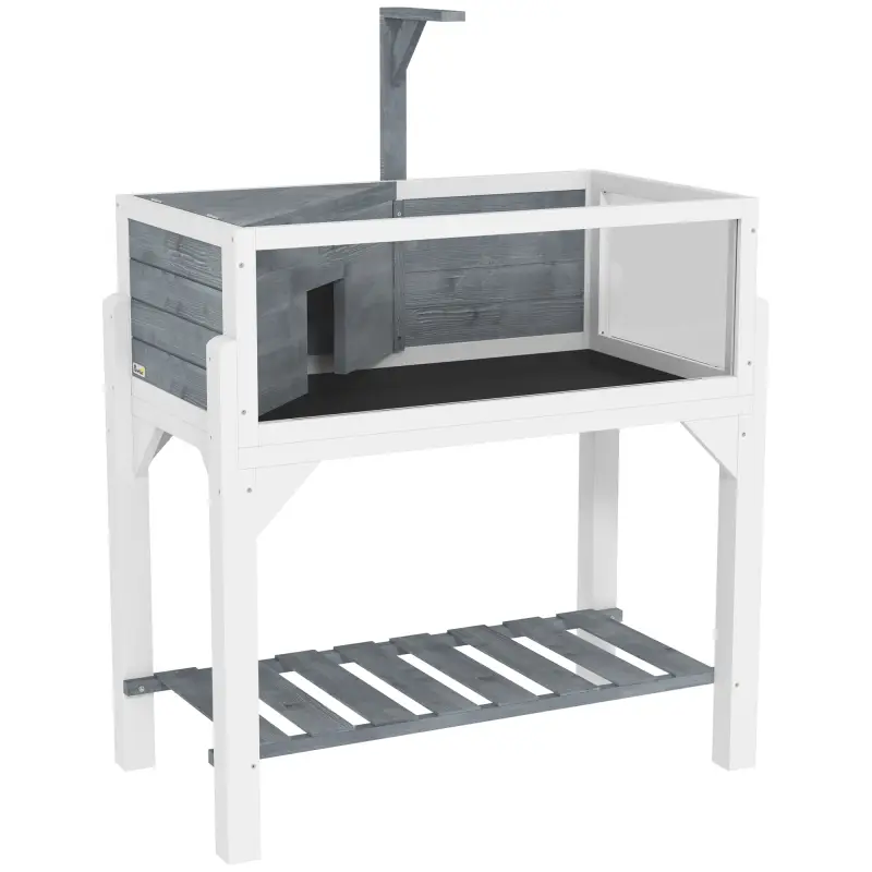Casa de Tortugas de Madera con Estante Soporte para Lámpara Paneles Transparentes Techo Abatible Bandeja Gris Casa de Tortugas de Madera con Estante Soporte para Lámpara Paneles Transparentes Techo Abatible Bandeja Gris