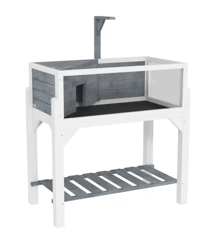 Casa de Tortugas de Madera con Estante Soporte para Lámpara Paneles Transparentes Techo Abatible Bandeja Gris