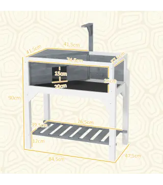 Casa de Tortugas de Madera con Estante Soporte para Lámpara Paneles Transparentes Techo Abatible Bandeja Gris