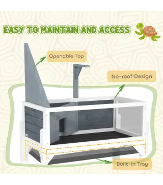 Casa de Tortugas de Madera con Estante Soporte para Lámpara Paneles Transparentes Techo Abatible Bandeja Gris