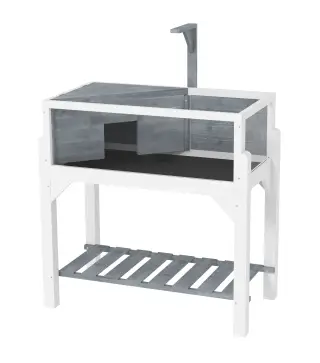 Casa de Tortugas de Madera con Estante Soporte para Lámpara Paneles Transparentes Techo Abatible Bandeja Gris
