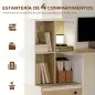 Escritorio Mesa de Oficina con 4 Estantes y Cajón Archivador A4 con Cerradura y 2 Llaves para Espacios Pequeños Roble