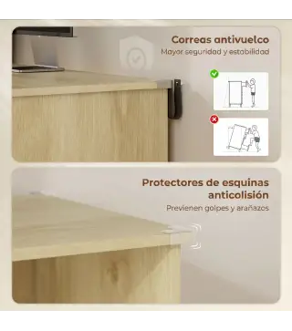 Escritorio Mesa de Oficina con 4 Estantes y Cajón Archivador A4 con Cerradura y 2 Llaves para Espacios Pequeños Roble