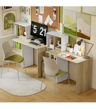 Escritorio Mesa de Oficina con 4 Estantes y Cajón Archivador A4 con Cerradura y 2 Llaves para Espacios Pequeños Roble