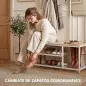 Perchero Zapatero con Espejo y 8 Ganchos Banco Zapatero Marco Metálico para Entrada Natural Perchero Zapatero con Espejo y 8 Ganchos Banco Zapatero Marco Metálico para Entrada Natural