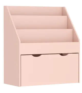 Librería Infantil de 4 Niveles Estantería para Libros Infantil con 3 Estantes y 1 Cajón con Ruedas 62,5x30x70 cm Rosa
