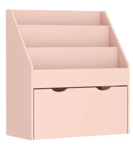 Librería Infantil de 4 Niveles Estantería para Libros Infantil con 3 Estantes y 1 Cajón con Ruedas 62,5x30x70 cm Rosa