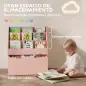 Librería Infantil de 4 Niveles Estantería para Libros Infantil con 3 Estantes y 1 Cajón con Ruedas 62,5x30x70 cm Rosa
