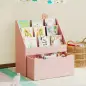 Librería Infantil de 4 Niveles Estantería para Libros Infantil con 3 Estantes y 1 Cajón con Ruedas 62,5x30x70 cm Rosa