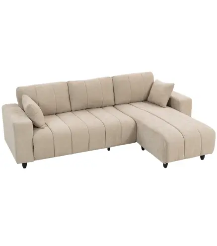 Sofá Chaise Longue Reversible de 4 Plazas 2 Almohadas Tapizado en Lino Marco de Acero 242x156x87 cm Beige